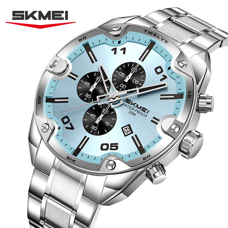 Suede Strap Watch - SKMEI 9387 Moda Takvim Kronograf Paslanmaz